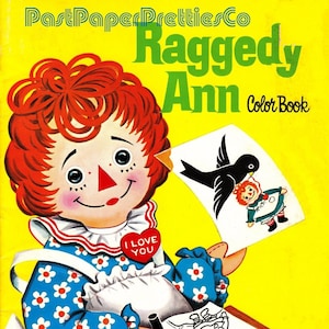 Livro de colorir Raggedy Ann para impressão vintage c. 1979 PDF Download digital instantâneo Bonecas de brinquedo fofas Ann e Andy 25 páginas para colorir