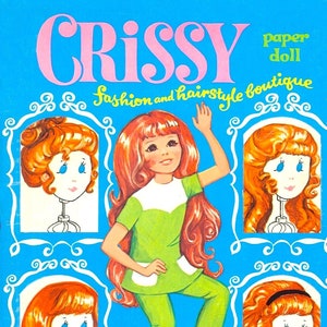 Bonecas de papel vintage Boneca Crissy com cabelo crescendo Retro 1970 PDF para impressão Download digital instantâneo Boneca de brinquedo infantil fofa Clip Art