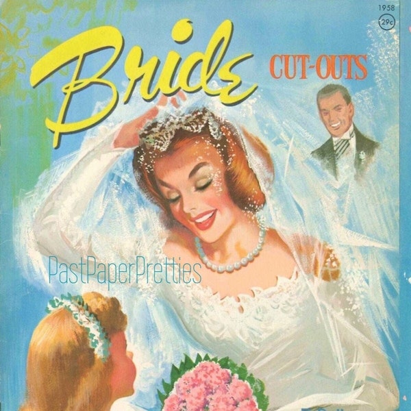 Vintage Paper Dolls Bride Cut Outs 1963 Printable PDF Instant Digital Download 5 Wedding Dolls and Clothes Clip Art