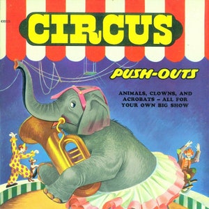 Jouets créatifs en papier imprimables vintage du milieu du siècle Circus Push Outs c. 1953 PDF Ensemble de jeu en papier Animaux Clowns Acrobates à téléchargement numérique
