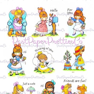 Vintage Retro Aufkleber Aufkleber Kawaii Freundschaft Mädchen PDF Sofortiger digitaler Download Süße kleine Schürze Damen Abziehbilder Robben