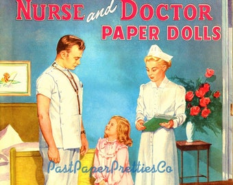 Vintage Paper Dolls Doctor and Nurse c. 1940's PDF Printable Instant Digital Download Retro Hospital Clip Art