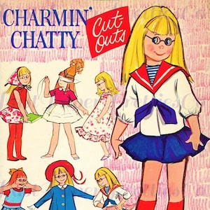 Bonecas de papel vintage Charmin Chatty c. 1964 PDF para impressão Download digital instantâneo Boneca de brinquedo de menina de infância fofa Clip Art