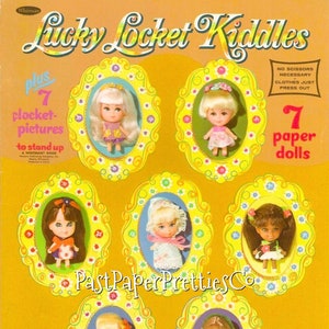 Bonecas de papel vintage Lucky Locket Liddle Kiddles 1969 PDF para impressão Download digital instantâneo 7 bonecos de brinquedo de infância fofos Clip Art