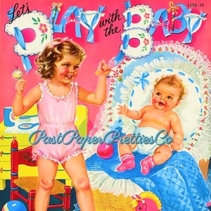 Muñecas de papel vintage para imprimir. Juguemos con el bebé. 1948. Lindos hermanos, hermanos y hermanas. Descarga digital instantánea. Bebés de mediados de siglo. Niños.