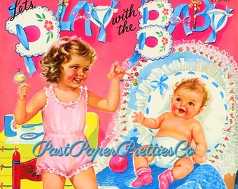 Vintage Printable Paper Dolls Lets Play With The Baby 1948 Cute Brother Sister Siblings PDF Instant Digital Download Mid Century Babies Kids