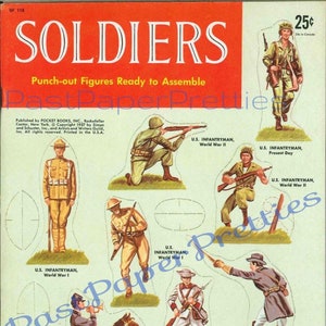 Vintage Paper Toy Soldiers 1957 Army Men Imprimable en téléchargement numérique instantané USA American WWII WWI Guerre de Sécession - Stand-ups découpés