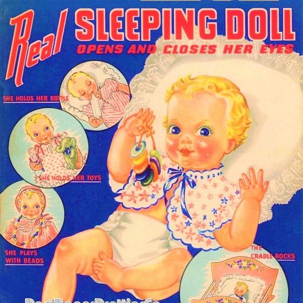 Vintage Paper Dolls Real Sleeping Baby Doll 1939 Printable Instant Digital Download Opens Closes Eyes Rocking Infant Cradle Clipart