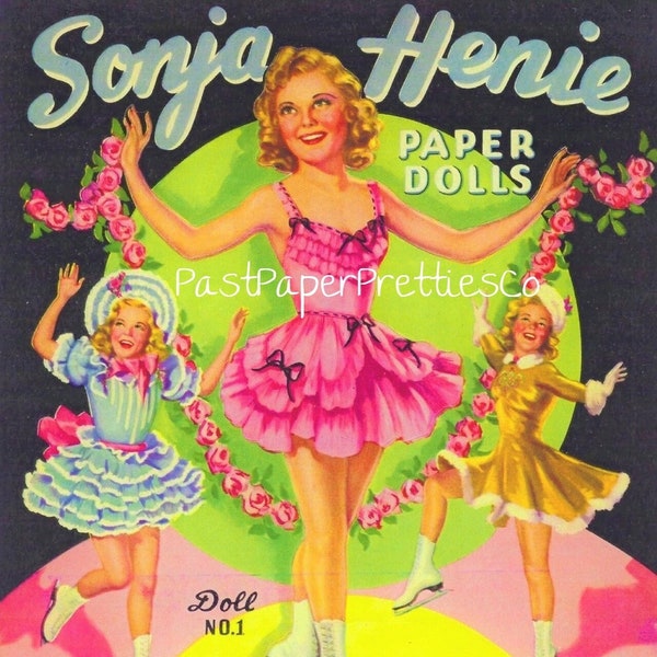 Vintage Paper Dolls Sonja Henie Ice Skating Star 1939 Printable PDF Instant Digital Download Pretty Figure Skater Actress Clip Art