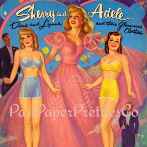 Muñecas de papel antiguas Sherry y Adele, damas glamorosas de 1953, PDF imprimible, descarga digital instantánea, hermosas chicas glamorosas de mediados de siglo, clip art