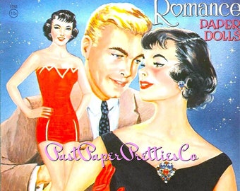 Vintage Romance Paper Dolls 1950s MCM Printable PDF Instant Digital Download 3 Pretty Romantic Girlfriend Dolls Fifties Fashions Clip Art