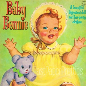 Bonecas de papel vintage Baby Bonnie 1960 Cute Little Redhaired Toddler Printable PDF Download digital instantâneo Cute Kitsch Baby Clip Art