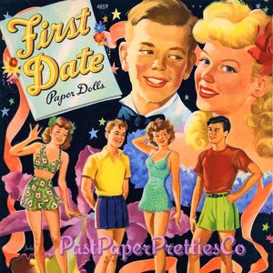 Vintage Paper Dolls First Date 1944 Printable PDF Instant Digital Download 8 Teenager Dolls Boyfriend Girlfriend Teen Friends Clip Art