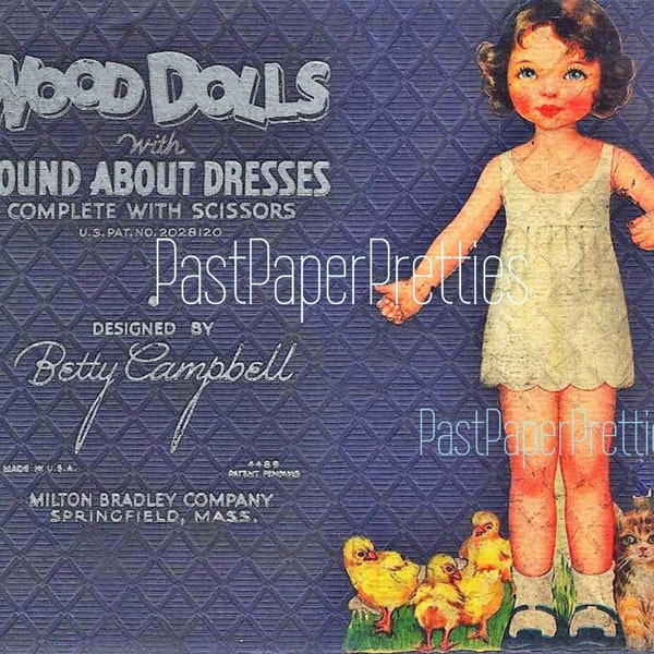 Vintage Antique Paper Dolls Wood Dolls with Round About Dresses 1930 Printable PDF Instant Digital Download Cute Little Girls Clipart