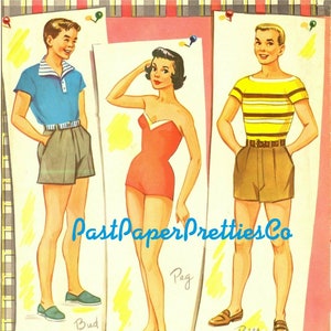 Vintage Papierpuppen Doppeldatum 1957 Printable PDF Sofortiger digitaler Download 4 Junge Mädchen Teenager Teen Highschool Freunde Clip Art