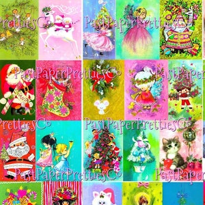 54 Vintage Retro '70s Groovy Mod Cartões de Natal Folhas de Colagem Cartões Completos PDF para Impressão Download Digital Instantâneo Imagens Kitsch Fofas