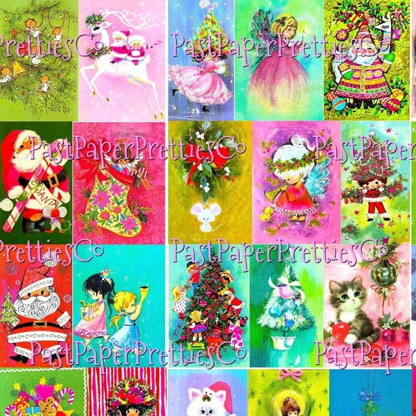 54 Vintage Retro '70s Groovy Mod Christmas Card Collage Sheets Full Cards Printable PDF Instant Digital Download Kitschy Cute Images