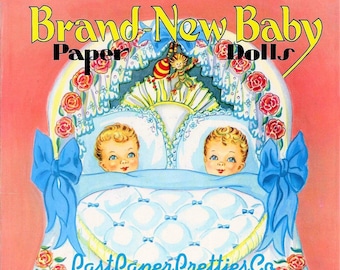 Stare papierowe lalki, nowiutkie, niemowlęce, ok. 1950 r., do druku w formacie PDF, natychmiastowe pobranie cyfrowe, pięć uroczych niemowląt, małe dziecko, grafika wektorowa