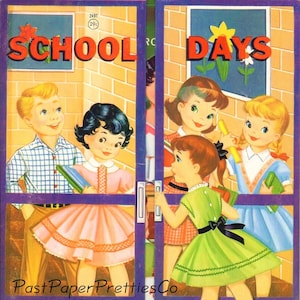 Vintage Paper Dolls School Days c. 1959 PDF para impressão Download digital instantâneo 3 lindas meninas amigas da escola bonecas clip art