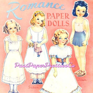 Bonecas de papel vintage Romance c. 1940 PDF para impressão Download digital instantâneo Oito Kitsch Romantic Ladies Clip Art