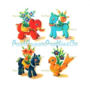 Vintage afdrukbare grillige dierlijke bloem plantenbakken kwekerij sticker afbeelding Instant digitale download Kitsch eigenzinnige bloempot houder clipart