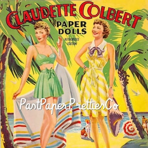 Muñecas de papel antiguas, estrella de cine Claudette Colbert, 1942, PDF imprimible, descarga digital instantánea, clip art de muñeca estrella de Hollywood
