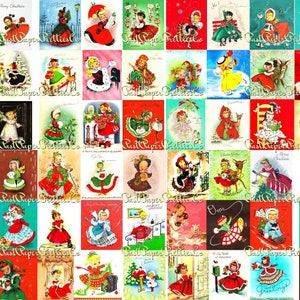 99 feuilles de collage ATC vintage imprimables petites dames de Noël MCM filles Images PDF téléchargement numérique mignon vacances clipart