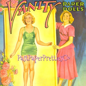Muñecas de papel de tocador vintage de 1951 PDF imprimible Descarga digital instantánea Dos chicas guapas, señoritas, modas de mediados de siglo Clip Art