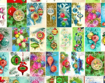 Vintage Printable Fabulous Retro Christmas Ornaments Collage Sheets 54 Images 2 Sizes PDF Instant Digital Download Mid Century Mod Tree Trim