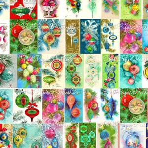 Vintage afdrukbare fantastische retro kerstversiering collagevellen 54 afbeeldingen 2 maten pdf Instant digitale download halverwege de eeuw mod boomversiering