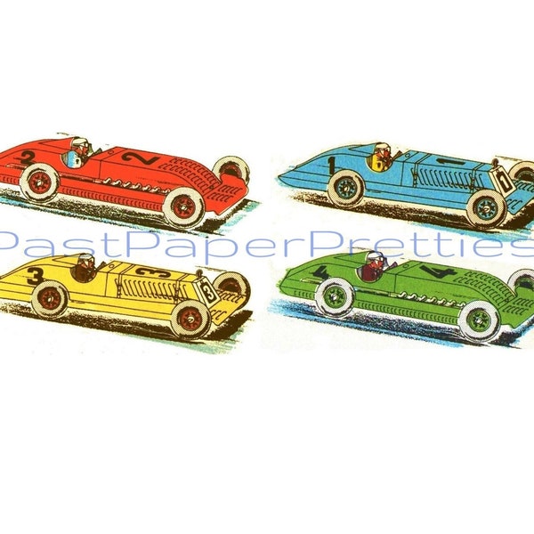 Vintage Paper Racing Cars Printable Papercraft Toy Models PDF Instant Digital Download Antique 3D Automobiles DIY 4 Designs