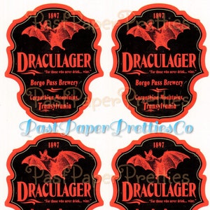 Étiquettes de bière d'Halloween imprimables vintage Draculager Dracula Bat Transylvanie PDF Téléchargement numérique instantané Étiquettes de bouteille de bière fantaisie drôle