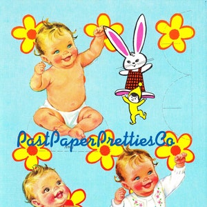 Vintage Paper Dolls Babyland 1969 afdrukbare PDF Instant Digitale Download 4 kitsch schattige kawaii baby's baby peuterpoppen glinsterende clip art