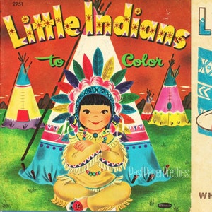 Pagine da colorare vintage stampabili, piccoli nativi americani canadesi da colorare, 1958 PDF, download digitale istantaneo, simpatici bambini indigeni