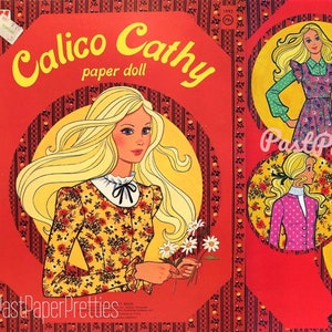 Bonecas de papel vintage Calico Cathy Retro Fashion Doll c. 1976 PDF para impressão Download digital instantâneo Boneca de brinquedo infantil fofa Clip Art Z1