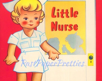 Vintage Paper Dolls Cute Little Nurse c. 1940's PDF Printable Instant Digital Download Retro Essential Worker Hospital Clip Art