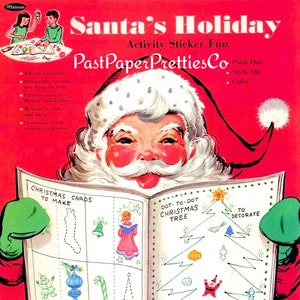 Vintage Christmas Printable Santas Holiday Activity Sticker Fun Book ok. 1965 PDF Instant Digital Download Retro Games Cards Ornaments Crafts