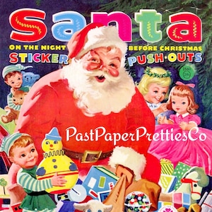 Vintage druckbare Santa Aufkleber Push-Outs Aktivitätsbuch c. 1961 PDF Sofortiger Digitaler Download Retro Weihnachten Papier Handwerk