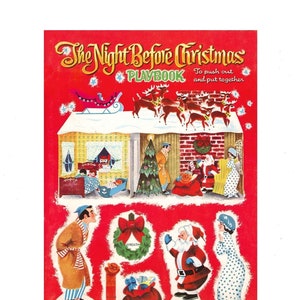 Vintage afdrukbare The Night Before Christmas Playbook Playset Vakantiescène pdf Instant digitale download Retro Paper Diorama