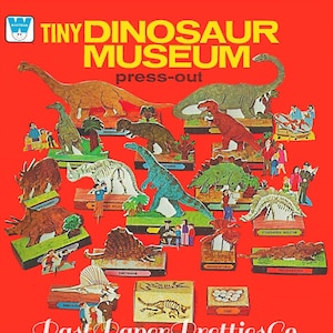 Vintage Printable Tiny Dinosaur Museum Press Out Papercraft Toys c. 1975 PDF Instant Digital Download 14 Dino Models Tourists Paper Playset