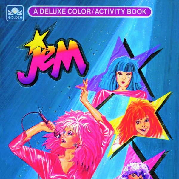 Livre de coloriage vintage Jem et les hologrammes 1986 imprimable PDF téléchargement numérique instantané fille rétro groupe de rock des années 80 137 pages à colorier