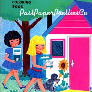 Livro de colorir vintage para impressão Little Suzy Homemaker 1971 PDF Download digital instantâneo Cute Girls Childhood Housekeeping Toys 125 páginas