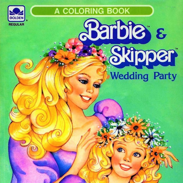 Vintage Barbie Skipper Wedding Party Coloring Book Printable PDF Instant Digital Download Retro 1985 Toy Doll 48 Pages to Color