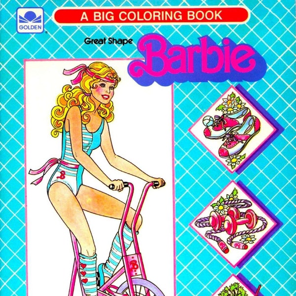 Vintage große Form Barbie Malbuch Druckbare PDF Sofortiger digitaler Download Retro 80er Jahre Workout Spielzeug Puppe 60 Seiten zum ausmalen