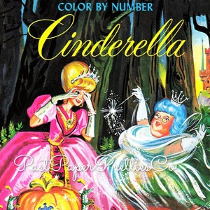 Livro de colorir clássico para impressão vintage da história da Cinderela, pintura por número, PDF, download digital instantâneo, princesa de conto de fadas para colorir, 48 páginas