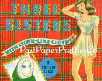 Muñecas de papel vintage Tres hermanas c. 1942 PDF imprimible Descarga digital instantánea Chicas lindas y glamorosas Hermanas Clip Art