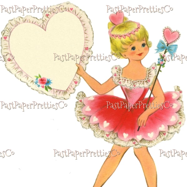 Carte imprimable pliée vintage Ballerine Paper Doll pour la Saint-Valentin c. Jolie poupée de ballet en téléchargement numérique PDF des années 1960 et ses vêtements