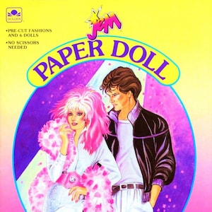 Muñecas de papel antiguas Jem y los hologramas 1986 PDF imprimible Descarga digital instantánea Banda de rock de chicas retro Moda de los ochenta Clipart