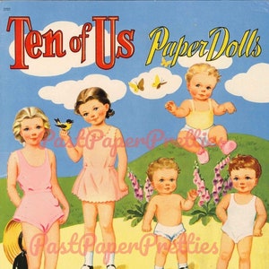 Vintage Papierpuppen Zehn von uns 1944 PDF Druckbare Sofortiger digitaler Download 10 niedliche Kitsch Mädchen Jungen Geschwister Familie Puppen ClipArt