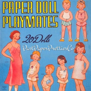 Vintage Paper Doll Playmates 20 afdrukbare poppen pdf Instant digitale download veel schattige schattige kleine meisjes jongens en kleding illustraties